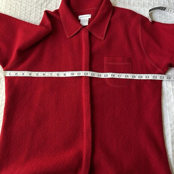 Vtg Pierre Cardin Womens Large Wool Red Shacket Sweater Chore Coat Holiday READ - Picture 9 of 15